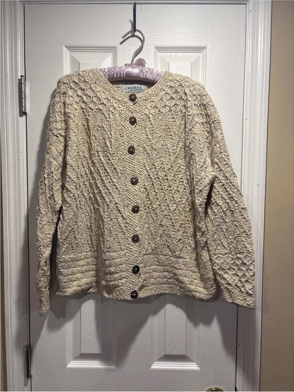 Cozy Cream Cable-Knit Button Cardigan Sweater Irish Quiet Luxury - Picture 2 of 3